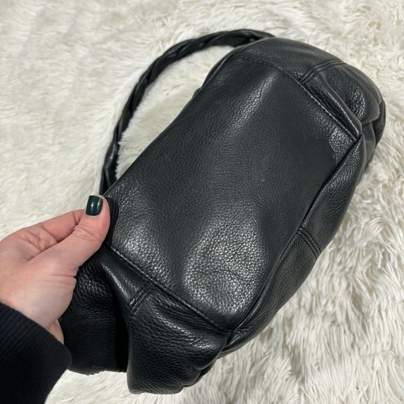 B. Makowsky Pebbled Black Leather Braided Strap Purse - Picture 3 of 13